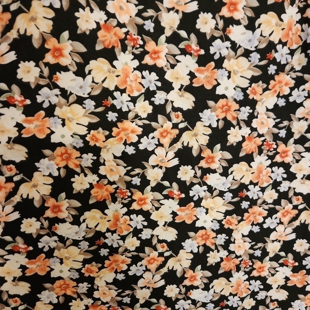 Short Sleeve Floral Midi Dress - Black with Coral and Cream Flowers - Size 6 - Picture 5 of 8